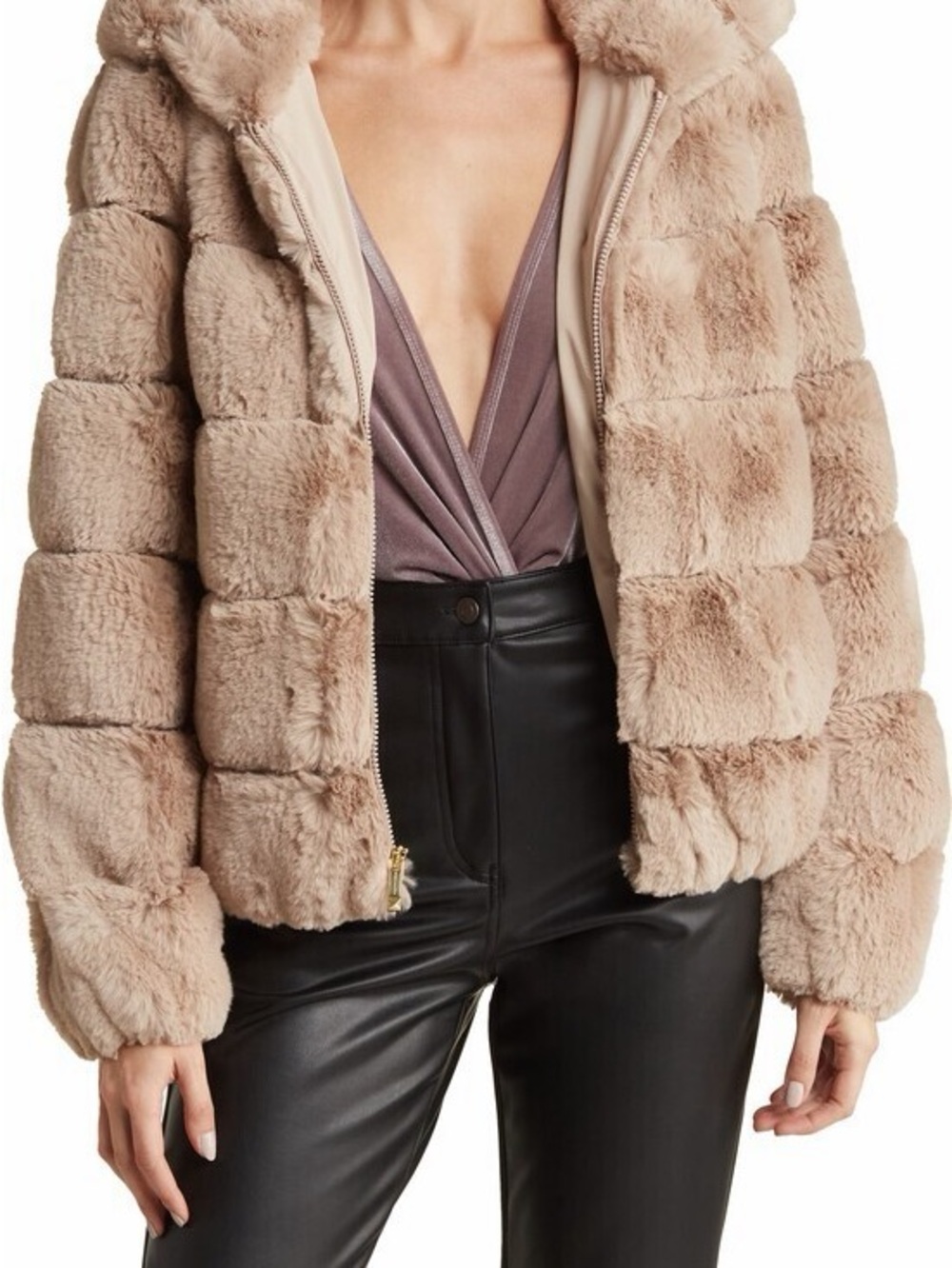 BCBGMAXAZRIA-  Faux Fur Hooded Puffer Jacket